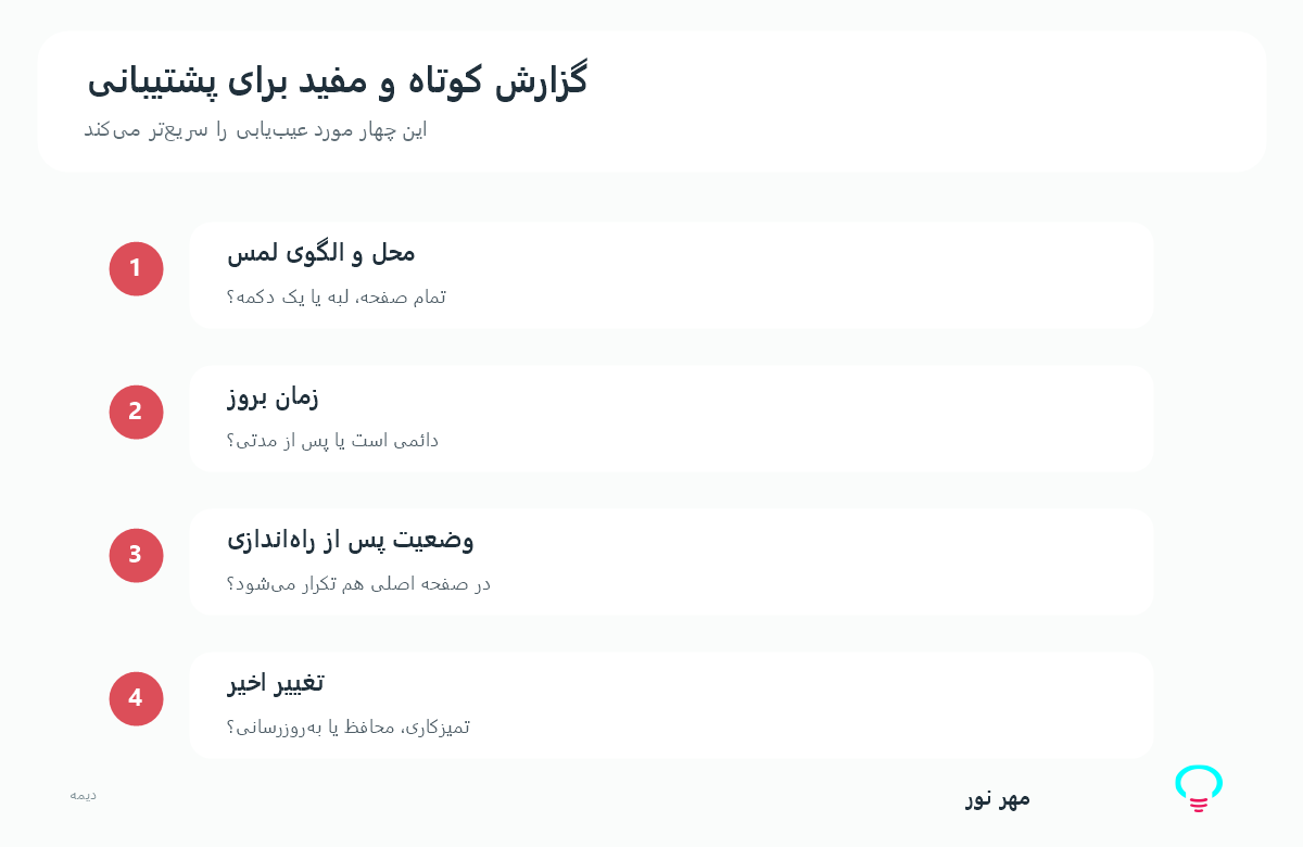 چکلیست ثبت گزارش دقیق برای پشتیبانی کیوسک